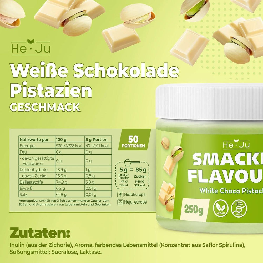 He-Ju, Pulver mit weißem Schokoladen- und Pistaziengeschmack, 250 Gramm Naty Shop Flavours