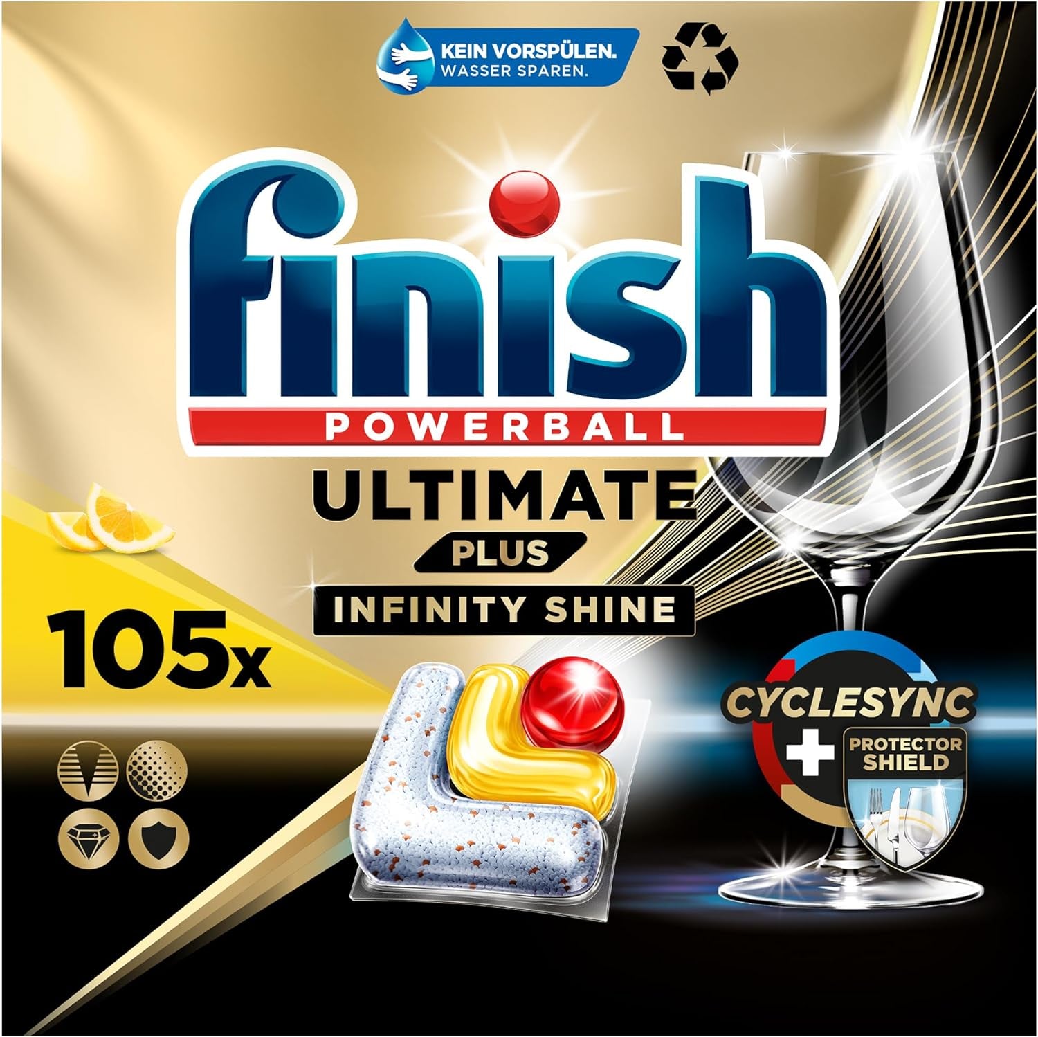 Finish Ultimate plus Infinity Shine Citrus Dishwasher Tabs – Tabs für die Spülmaschine, Intensivreinigung – 105 Kapseln, Zitrone Naty Shop