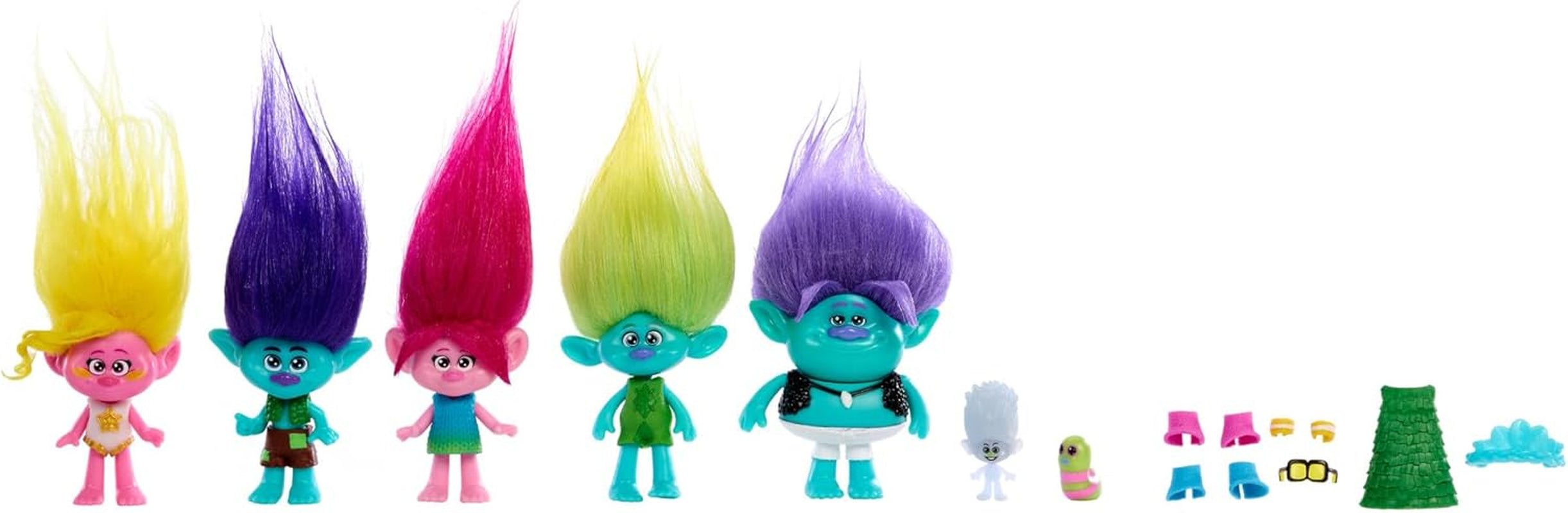 Mattel DREAMWORKS TROLLS Together Strong - Surprize păroase Poppy Queen Poppy, Viva, Branch And Guy Diamond Plush Hair, 2 Surprize păroase, Accesoriu, Pentru copii cu vârsta peste 3 ani, HNF10 Papusi Naty Shop Cel mai bun pachet de prieteni