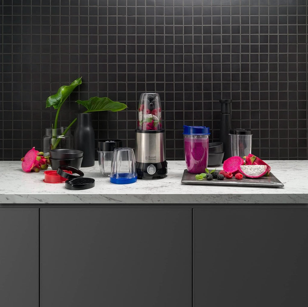 Russell Hobbs Mixer [Multifunktions- Standmixer] Nutriboost (Inkl. 5 Bpa-Freie Und Spülmaschinengeeignete Behälter + Deckel, 22.000 U/Min, 0.9 Ps-Motor) Elektrischer, Smoothie-Maker 23180-56 Bucatarie Naty Shop