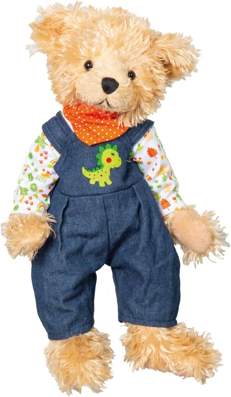 Heless 2115 - Bekleidungs-Set für Puppen im Dino-Design, 3 teilig mit Latzhose, T-Shirt und Halstuch, Größe 35 - 45 cm