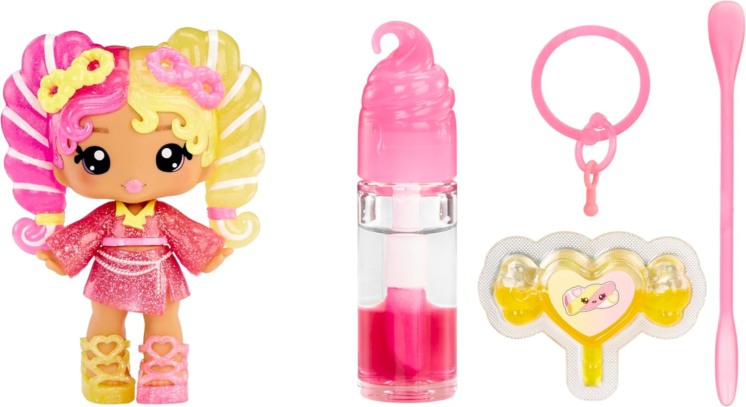 Yummiland Lip Gloss Doll - Roxie Crystal Candy - Inklusive DIY Lipgloss-Set, Geeignet für Kinder ab 4 Jahren, Rosa, Series 2