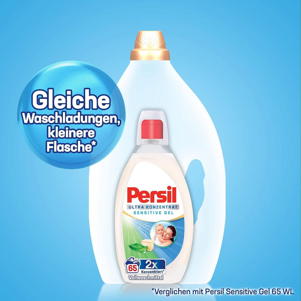 Persil Ultra Concentrate Sensitive Gel (130 de spălări), Detergent lichid pentru alergici și bebeluși într-o sticlă mai mică pentru mai puțin plastic, Îndepărtează petele dificile, Testat dermatologic Detergenti Rufe Naty Shop