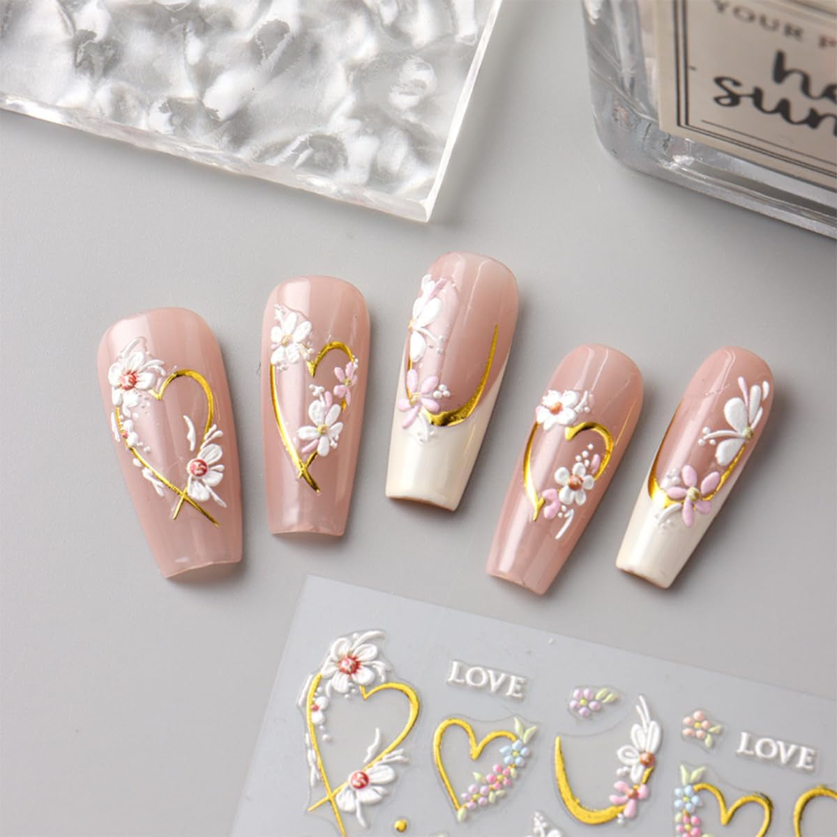 JMEOWIO 3D Nagelsticker Blume Nail Art Sticker Selbstklebend Nagelaufkleber 5D Stereoskopisch Frühling Sommer Floral Dekoration Nageldesign Zubehör 4 Blatt