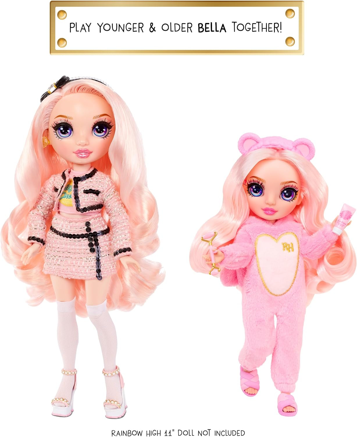 Rainbow High Junior High PJ Party - Bella (Pink) - 22 cm Puppe mit weichem Einteiler, Hausschuhen und Spielzubehör - Kinderspielzeug - Ideal für 4-12 Jahre