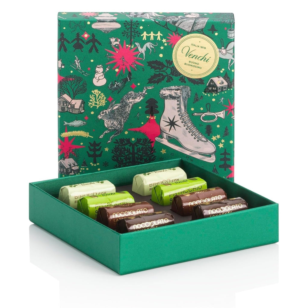 Venchi - Christmas Collection - Cutie cadou cu diverse tablete de ciocolată și ciocolată Chocoviar Bomboane de Ciocolata Naty Shop Lingouri