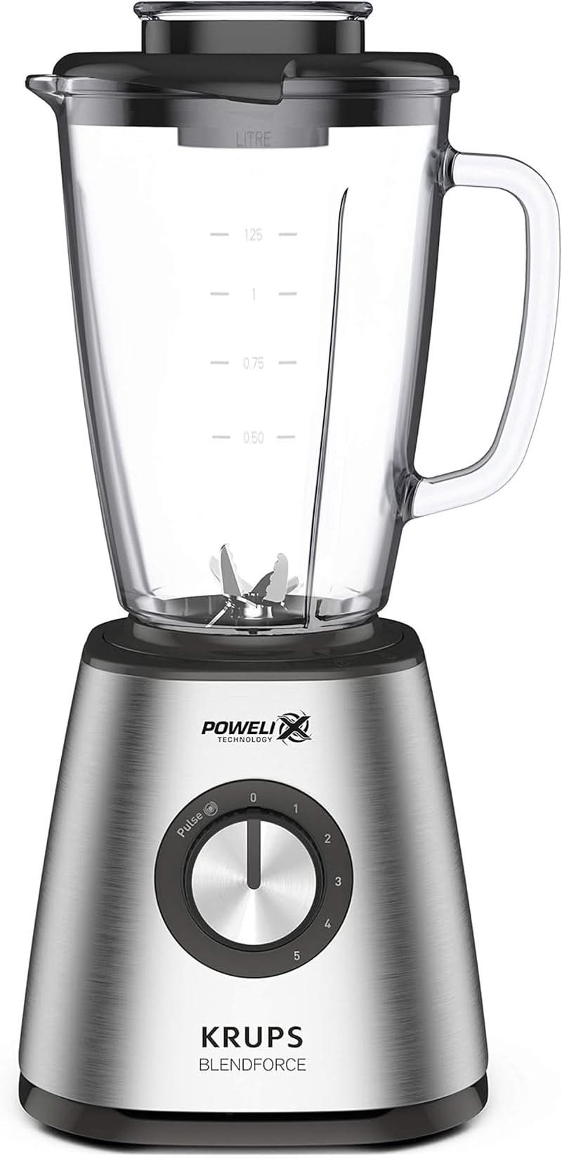 Krups KB439D Blendforce 2 Standmixer | 800 Watt | 5 Geschwindigkeiten | Pulsfunktion | 1,75 Liter Thermoglasbehälter (Nutzvolumen: 1,25 Liter) | Stöße | Eiszerkleiner | Edelstahl Mutter und Kind Naty Shop Edelstahl