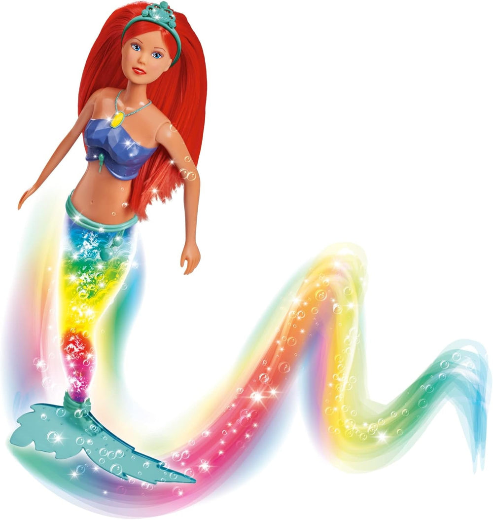 Simba 105733656 - Păpușa Steffi Love Sirena Sclipitoare (39 cm) - sirenă strălucitoare cu schimbare de culoare curcubeu luminos, jucărie rezistentă la apă pentru copii cu vârsta de 3 ani și peste