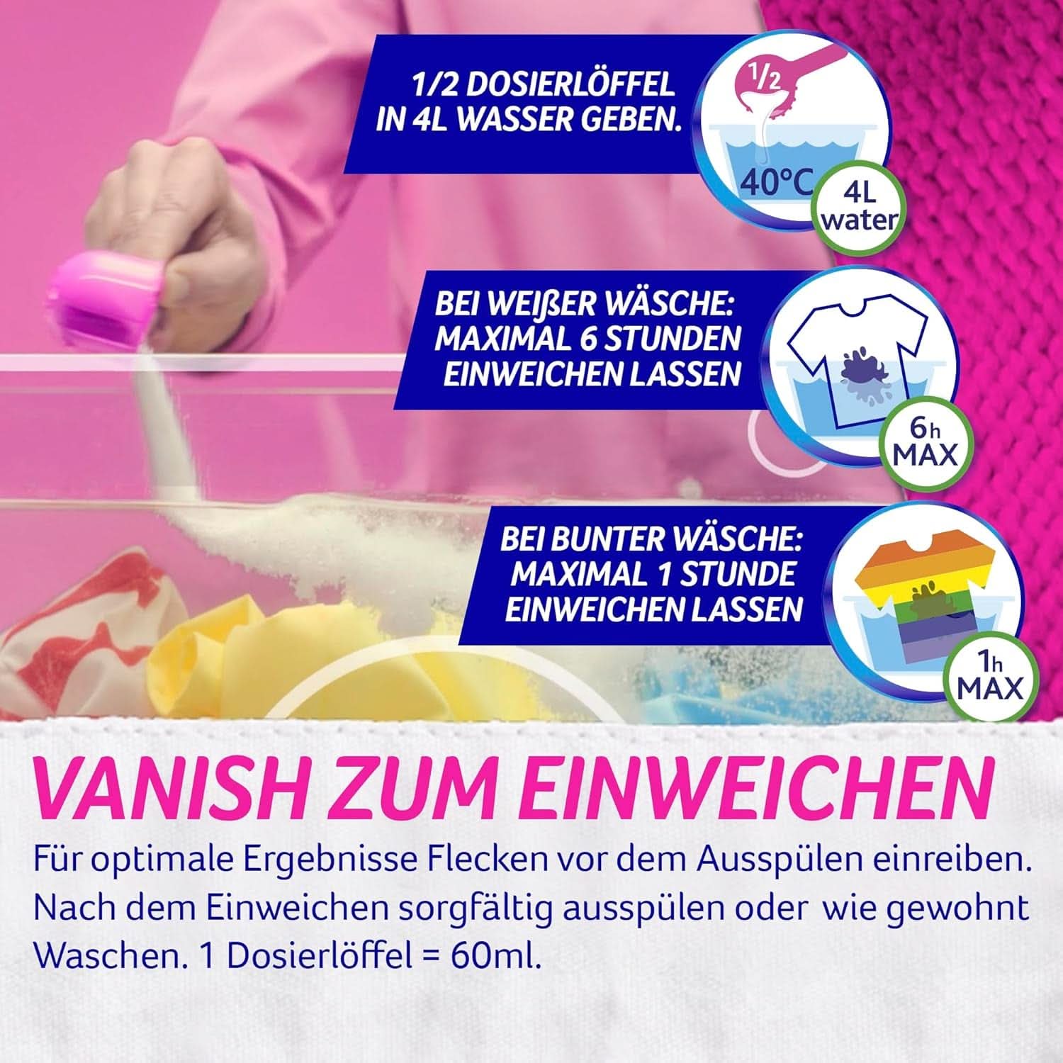 Vanish Oxi Action Powder Pink – 1,125 kg – chlorfreies Fleckenentfernungs- und Wäscheverbesserungspulver – für farbige Wäsche. Waschmittel Naty Shop