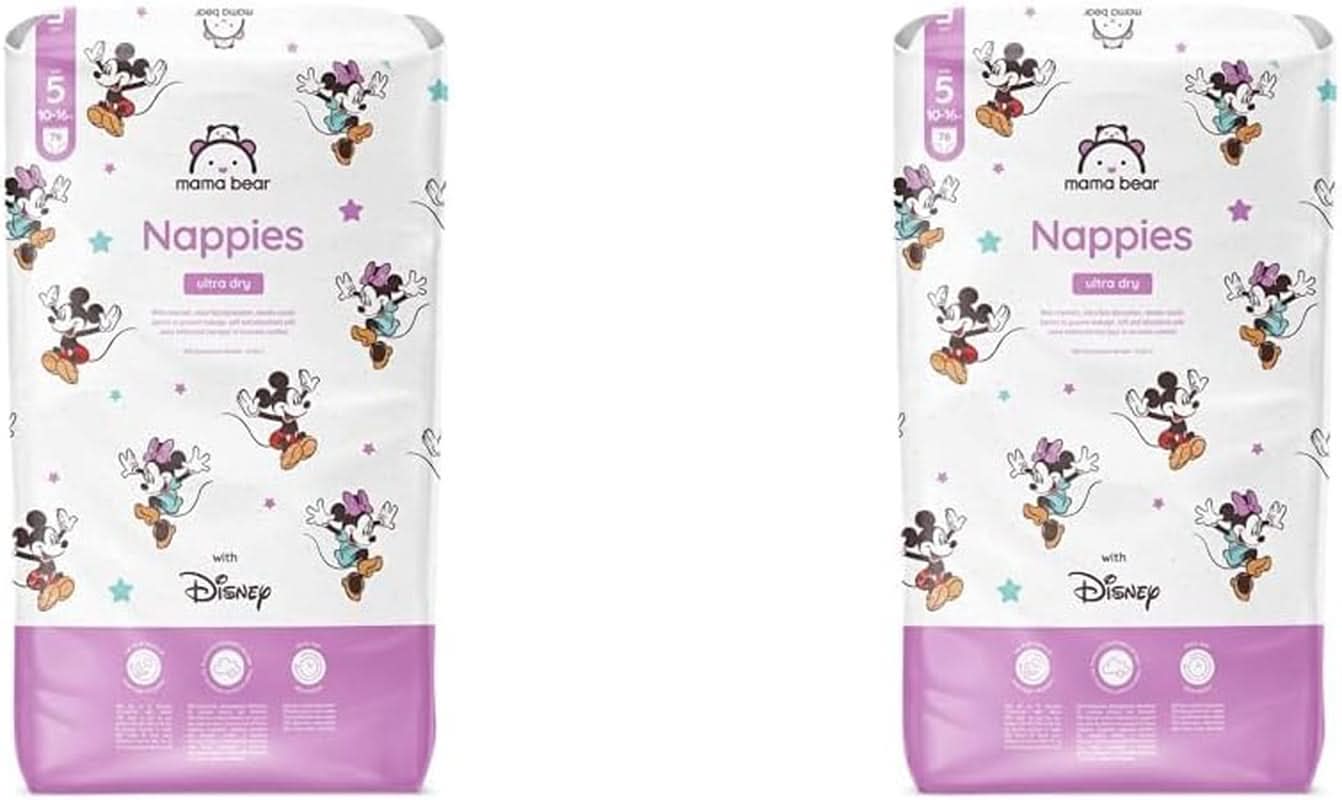 Mama Bear Disney Ultra Dry Windeln, Größe 4 (8–14 kg), Weiß, 84 Stück (1 Packung). Naty Shop Größe 5 (10–16 kg) (2 Packungen), Einzelpackung
