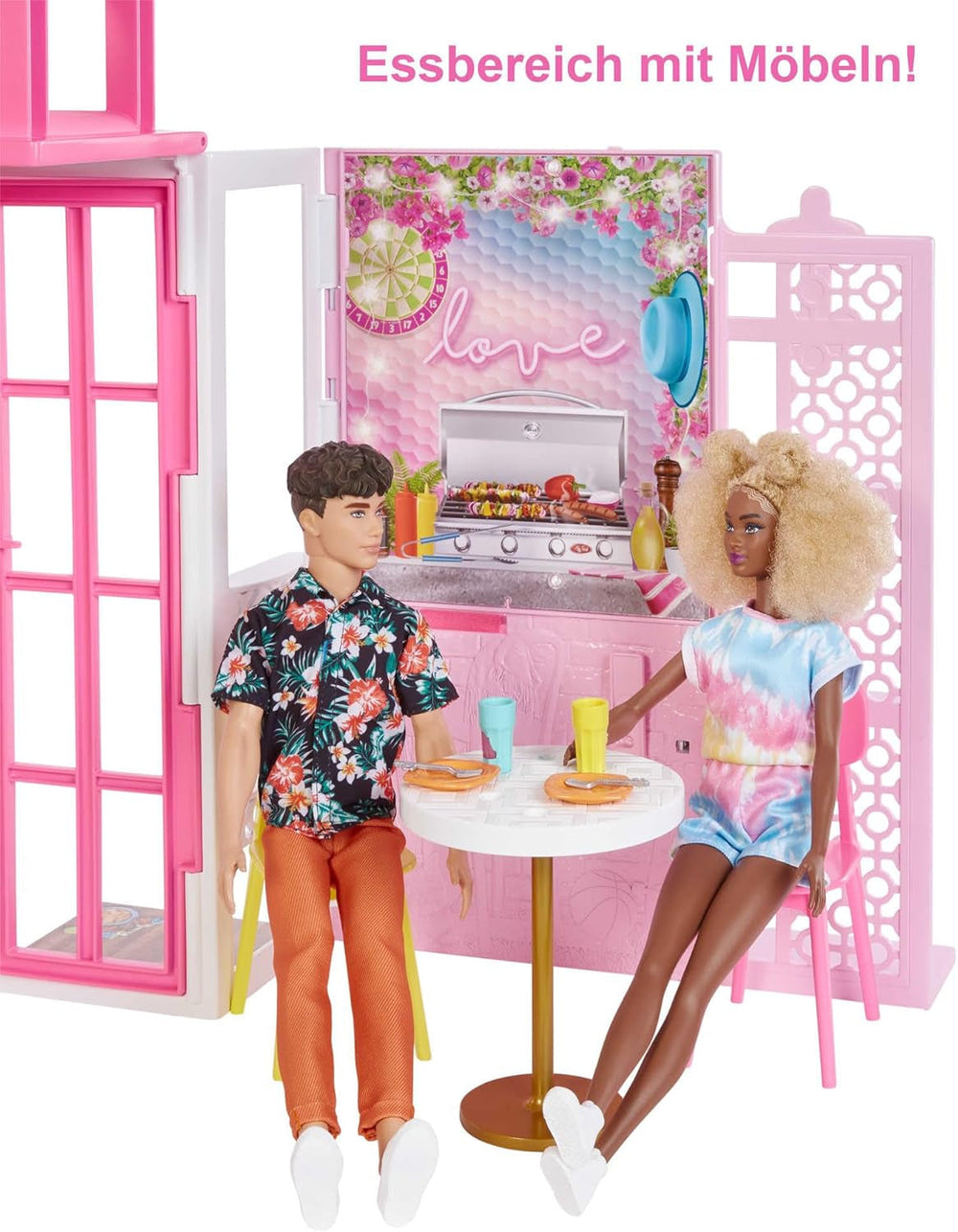 Barbie-Puppenhaus (70,6 x 51,4 cm) mit 4 Spielbereichen, Zubehör und Möbeln, komplett möbliert, 360° drehbar, faltbar, Puppe, Geschenk für 3-jährige Kinder, HHY40 Puppenhäuser Naty Shop