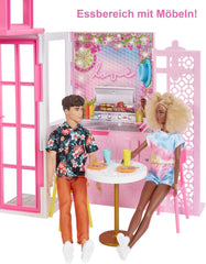 Barbie-Puppenhaus (70,6 x 51,4 cm) mit 4 Spielbereichen, Zubehör und Möbeln, komplett möbliert, 360° drehbar, faltbar, Puppe, Geschenk für 3-jährige Kinder, HHY40 Puppenhäuser Naty Shop