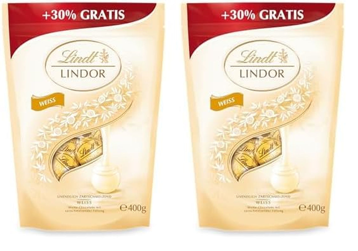 Lindt Schokolade LINDOR weiße Kugeln, 400 Gramm, 30 Kugeln Pralinen Naty Shop 2 x 400 Gramm