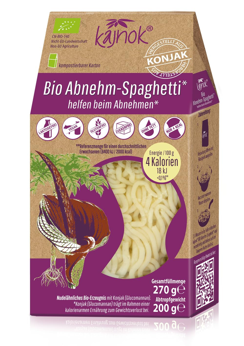 Bio-Spaghetti zum Abnehmen: Konjak-Spaghetti – Bio-Shirataki-Nudeln zum Abnehmen – Ideal für kohlenhydratarme Diäten – die beste Pasta-Alternative für Diät, Fitness und gesunden Lebensstil. 10er-Packung à 2,7 kg