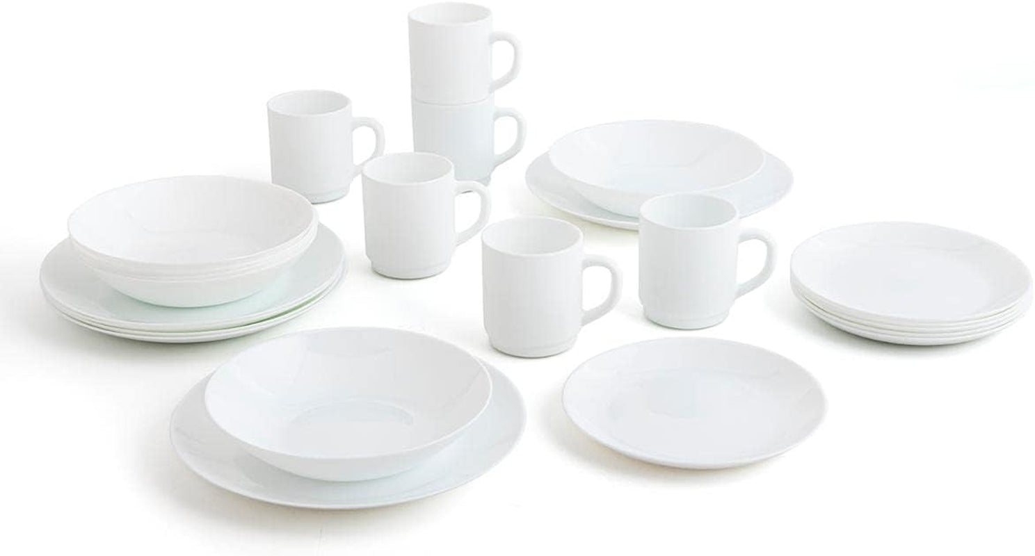 Set complet de veselă albă pentru 6 persoane, 24 de piese, 6 farfurii de cină, 6 farfurii de sumă, 6 farfurii de desert și 6 cești, multicolor, 24 de piese