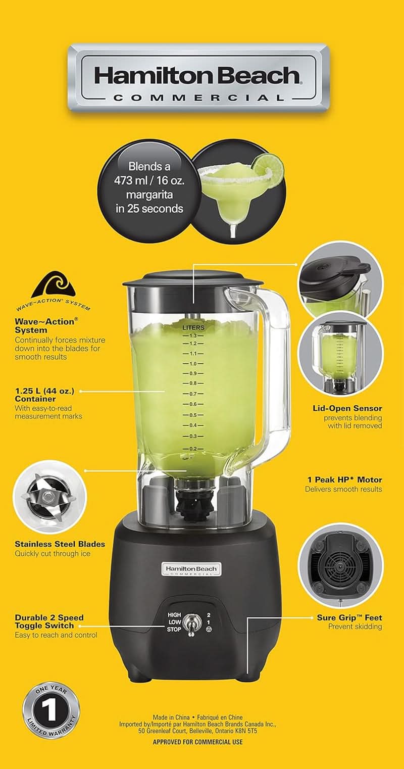 Hamilton Beach Commercial® 908®R Stabmixer, HBB908R-CE, 1 PS, 1,3 l Polycarbonatbehälter, 2 Geschwindigkeiten, 220–240 V, Schwarz Kitchen Naty Shop