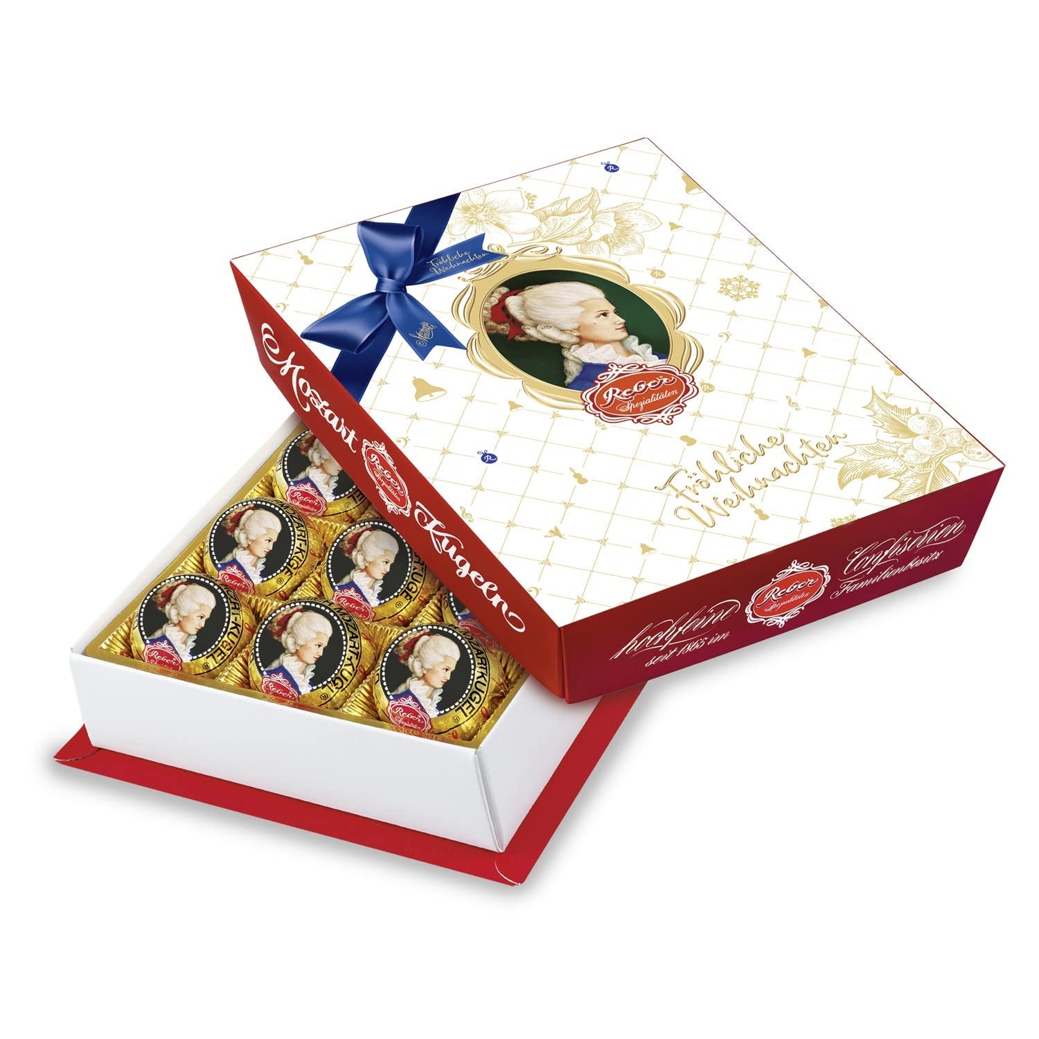 Bile Reber Mozart cu ciocolată neagră, pachet de 6 cu marțipan și nuga, vegane - 1 x 120 g