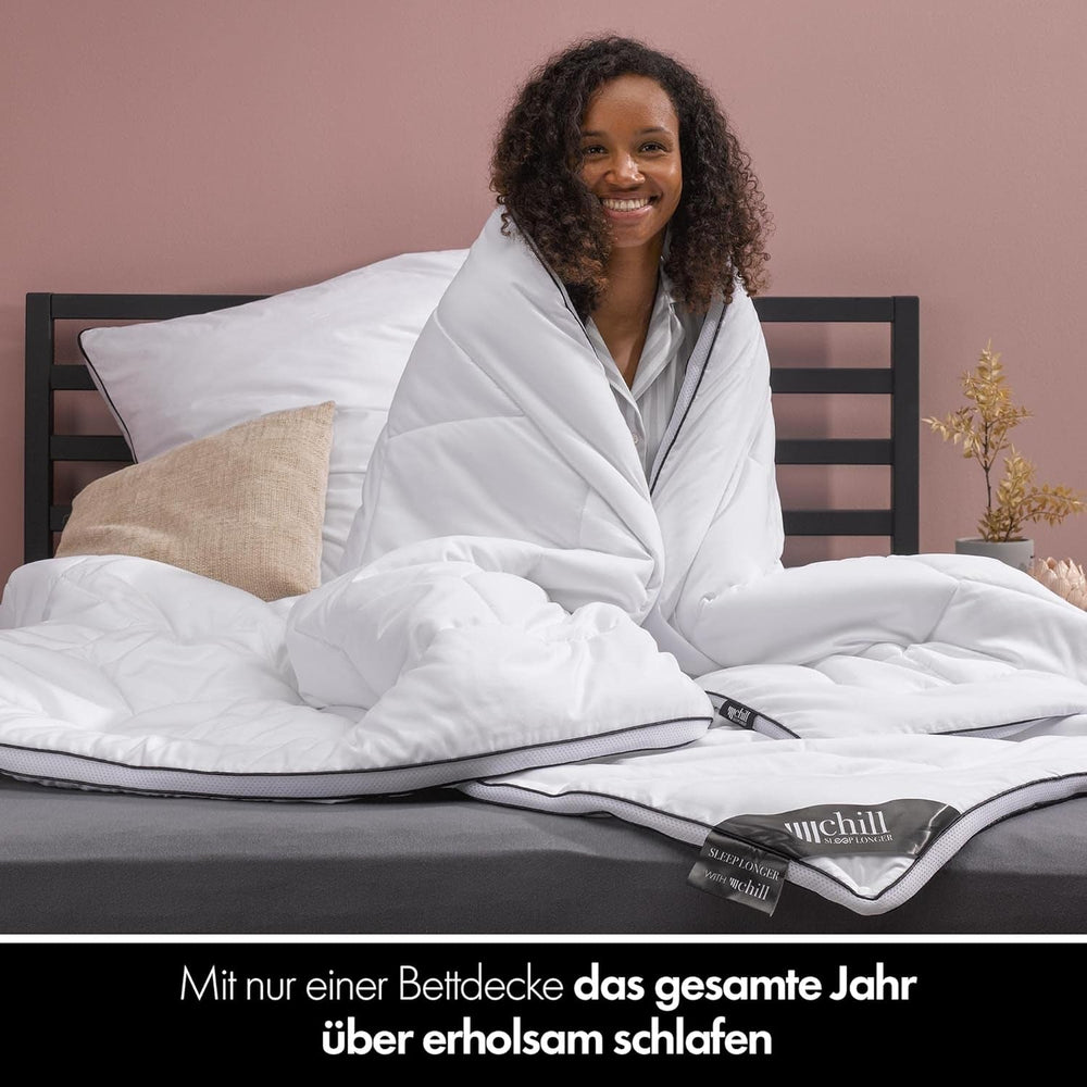 Ganzjahresdecke 135 x 200 – leichte Steppdecke 135 x 200 – atmungsaktiv und waschbar und 100 % vegan – Klima-Mesh-Steppdecke und Komfortband zum Schlafen – 800 g Füllung. Steppdecken und Steppdecken Naty Shop