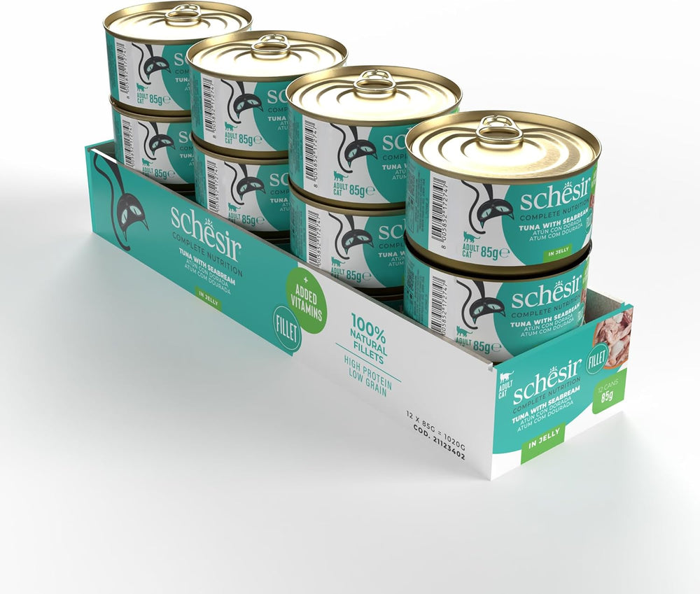 Ton cu jeleu auriu, hrană umedă pentru pisici, la conservă, 100% naturală, cu adaos de vitamine, 12 x 85g