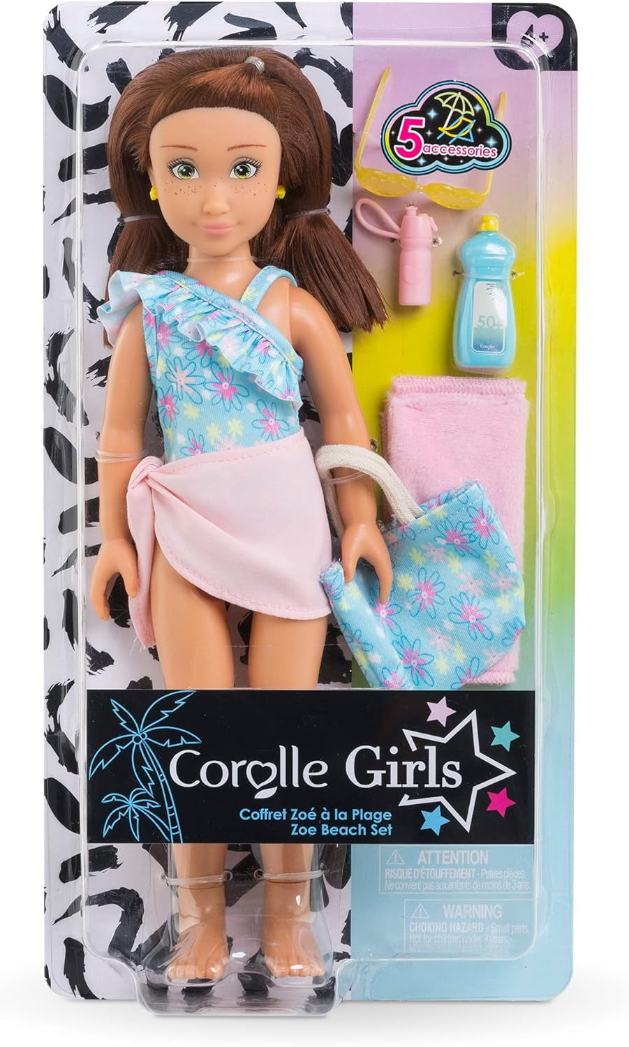 Corolle Girls Zoe Beach Set, Ankleidepuppe im süßen Beach Outfit und 5 Teile, Vanilleduft, 28cm, ab 4 Jahre