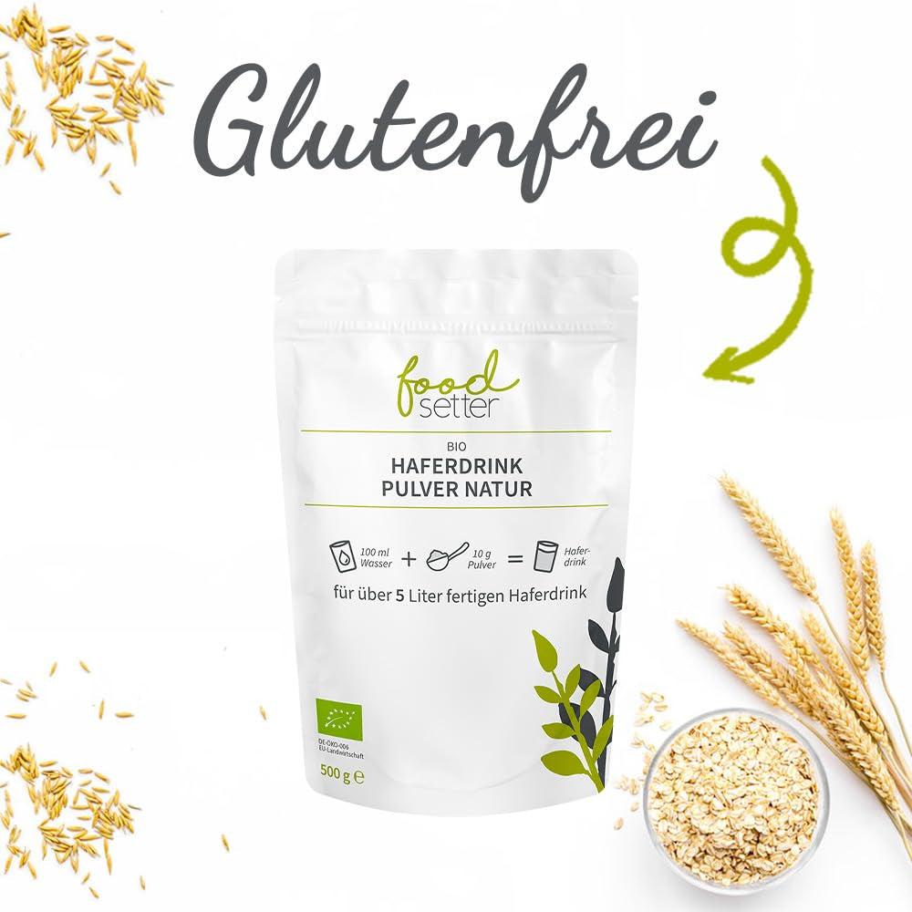 foodsetter Bio Haferdrink Pulver | 500g Beutel | Haferpulver | Instant-Haferpulver | Bio-Qualität | Vegan | Glutenfrei | Ohne Zuckerzusatz | 0,5 kg