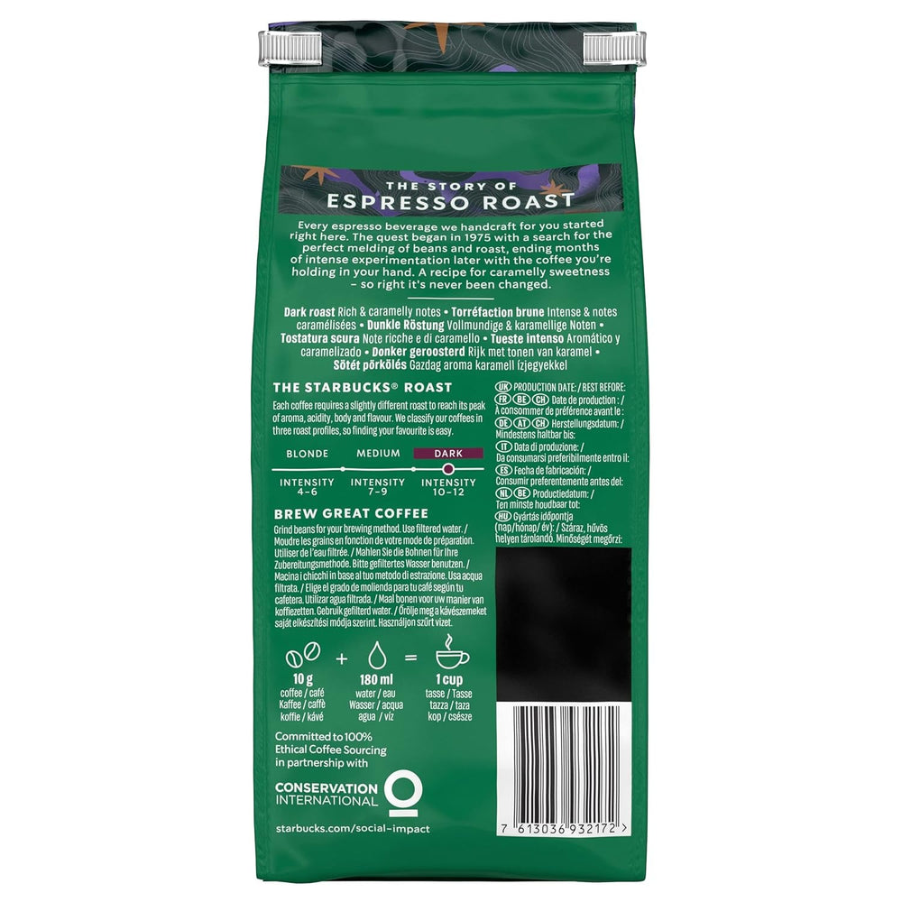 STARBUCKS Espresso Roast, Prăjire Neagră, Boabe Întregi de Cafea 200g (Pachet de 6)