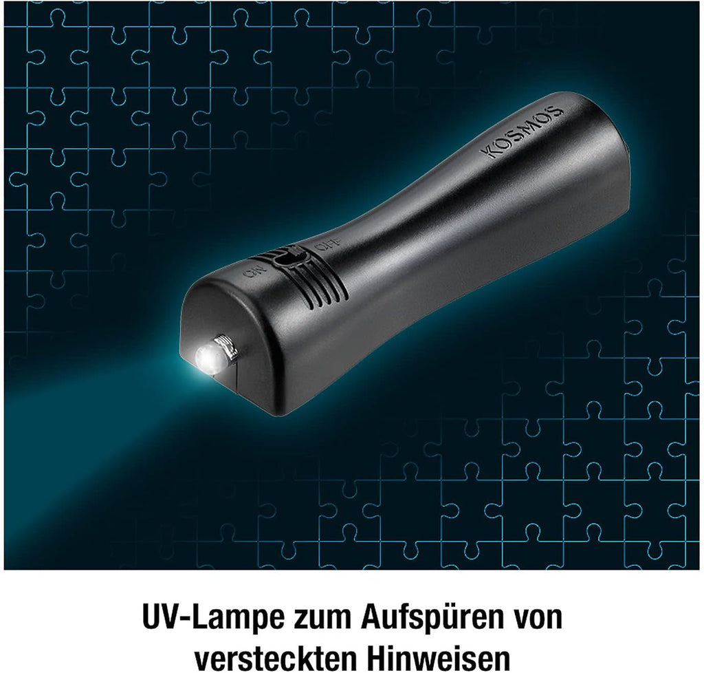 The Three ??? - Crime Puzzle - The Villa of the Puzzles By KOSMOS 697976, 300 piese, Strălucește în întuneric, Cu lampă UV, Citire, Puzzle, Rezolvarea puzzle-urilor, Puzzle detectiv De la 10 ani Puzzle Naty Shop