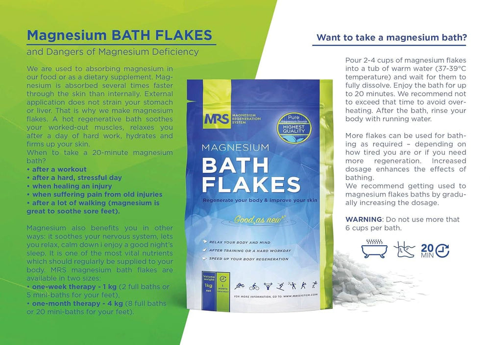 MRS 100 % natürliche Magnesiumchlorid-Flocken – ideales Badesalz für ein Fußbad, Vollbad und gegen Magnesiummangel – 4 kg Dusche und Bad Naty Shop
