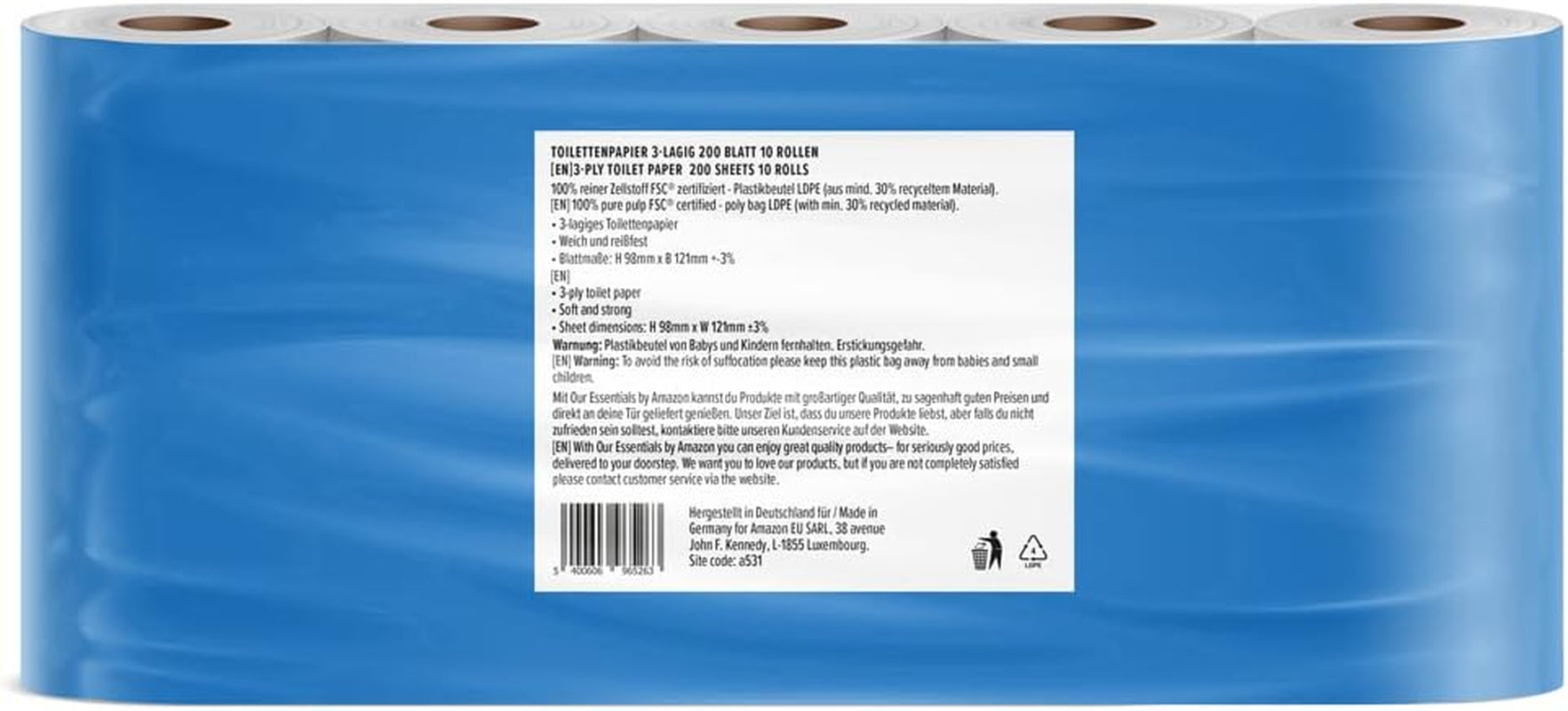 By Amazon Hârtie igienică, 3 straturi, 10 role (10 role, 1-pachet) 200 de foi per rolă, certificată Fsc