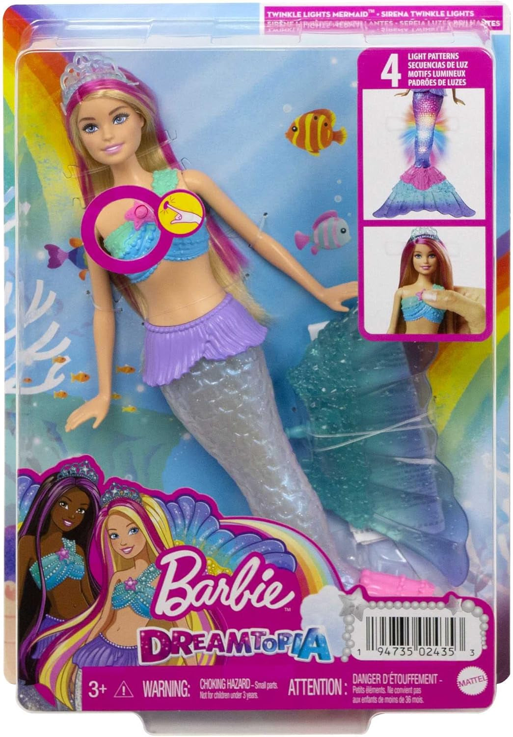 Barbie Dreamtopia Zauberlicht Meerjungfrau Puppe mit blonden Haaren, Barbiepuppe mit Meerjungfrauenschwanz, geeignet als Geschenk für Kinder ab 3 Jahren, HDJ36