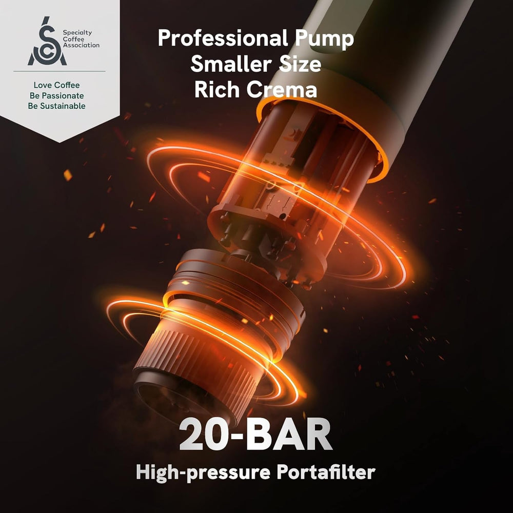 Espressor electric portabil OutIn Nano, aparat de cafea pentru camping, autoîncălzire cu USB-C, compatibil cu cafea măcinată și capsule NS