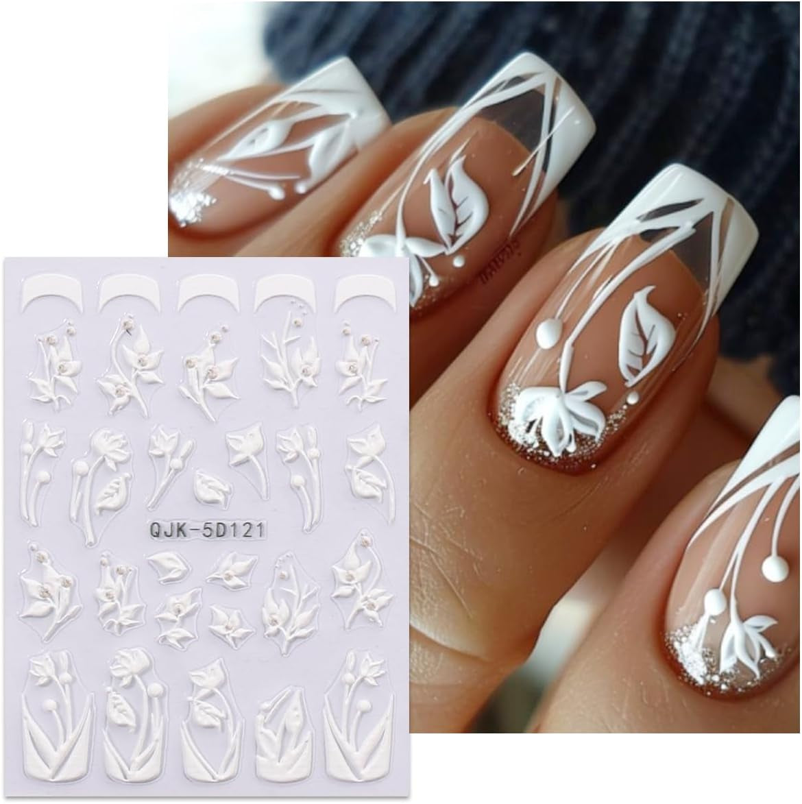 JMEOWIO 3D Nagelsticker Blumen Nail Art Sticker Selbstklebend Nagelaufkleber 5D Stereoskopisch Frühling Sommer Dekoration Nageldesign Zubehör 4 Blatt