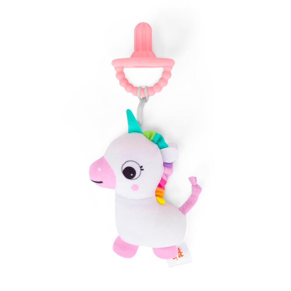 Suzetă de pluș Bright Starts SootheMate, Unicorn - Suzetă detașabilă în formă de suzetă pentru nou-născuți și copii mai mari