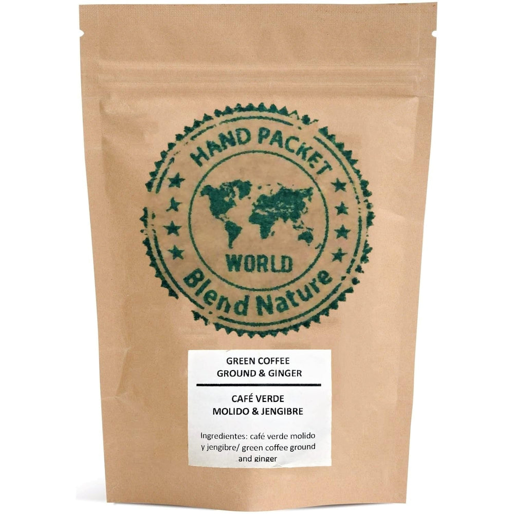 Cafea verde pentru infuzie, 100% naturală cu ghimbir, 500g - Boabe zdrobite de la Cafe Arabica Colombia Excelso - Sferă cadou - Sită pentru infuzie din oțel inoxidabil