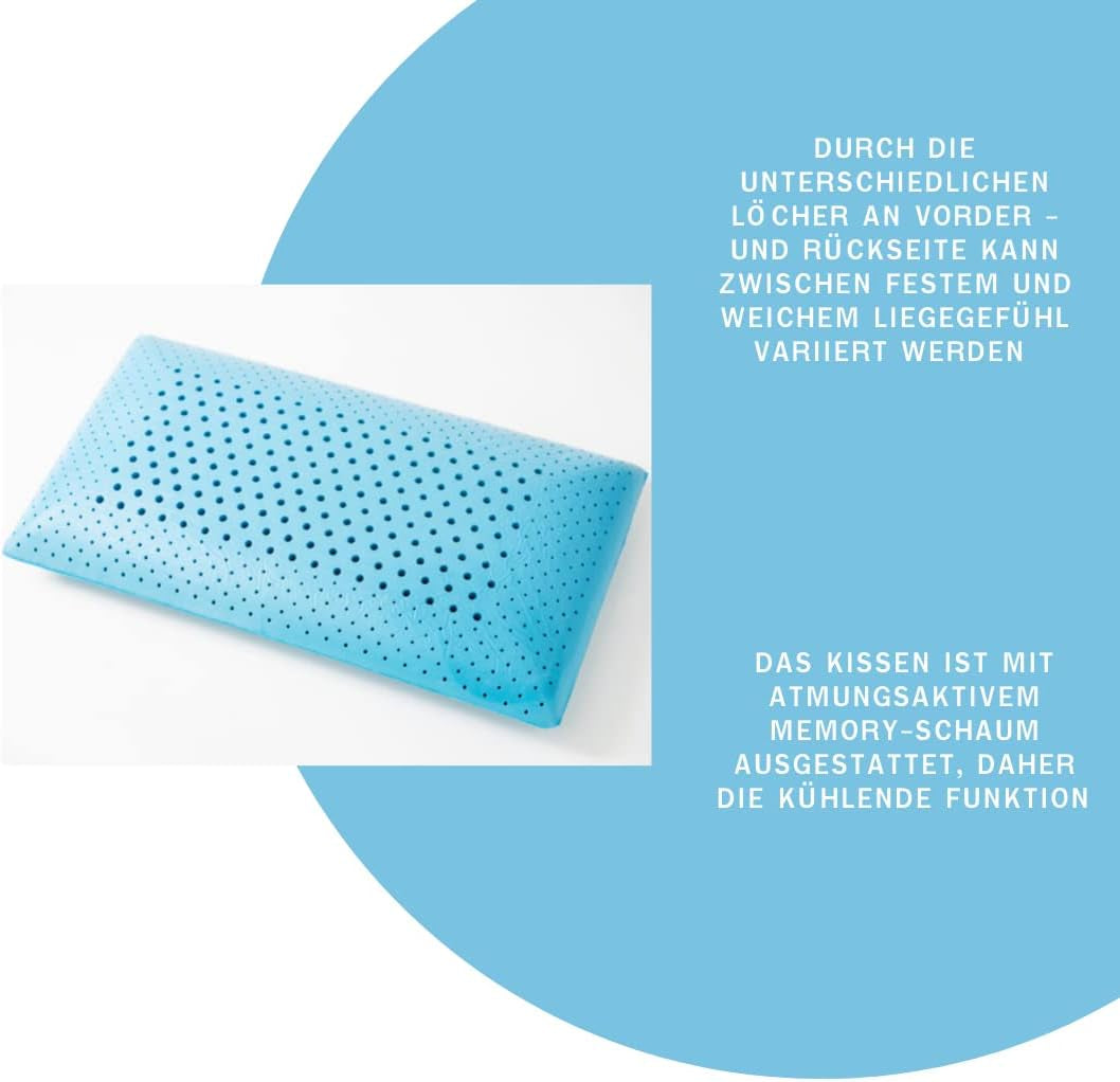 Genius Eazzzy pernă din spumă 40X80 Cm înălțime 10Cm - Pernă de susținere a gâtului cu 2 grade de duritate + spumă de gel de răcire - Pernă de dormit pentru cei care dorm lateral, pe spate și pe stomac împotriva durerilor de gât, poliester Perne standard Naty Shop