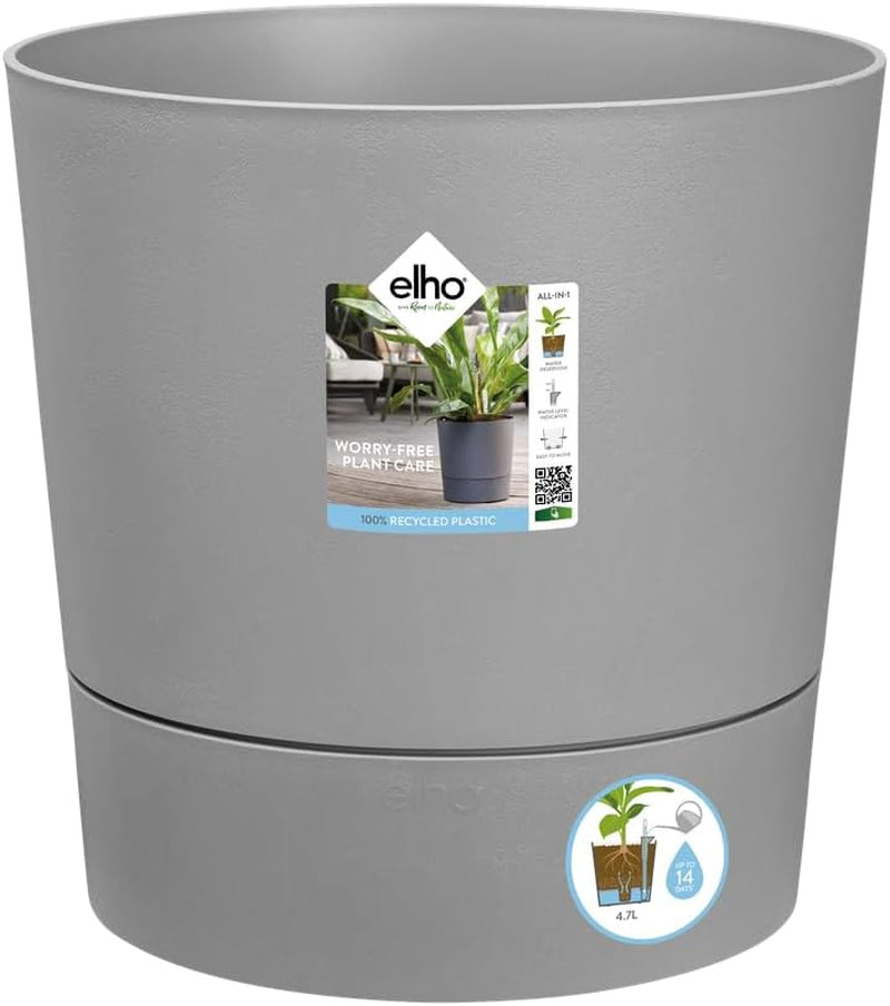 Ghiveci elho Greensense Aqua Care Round 35 cu rezervor de apă integrat - pentru interior și exterior - 100% plastic reciclat - Ø 34,5 x H 34,1 cm - Gri/Beton deschis