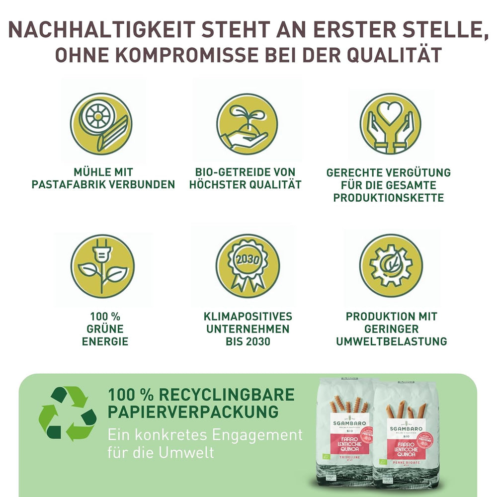 Bio-Nudeln Trivelline N.47 – 500 g mit Dinkelmehl, Linsenmehl und Quinoamehl – ​​Reich an Proteinen, Ballaststoff- und Proteinquelle