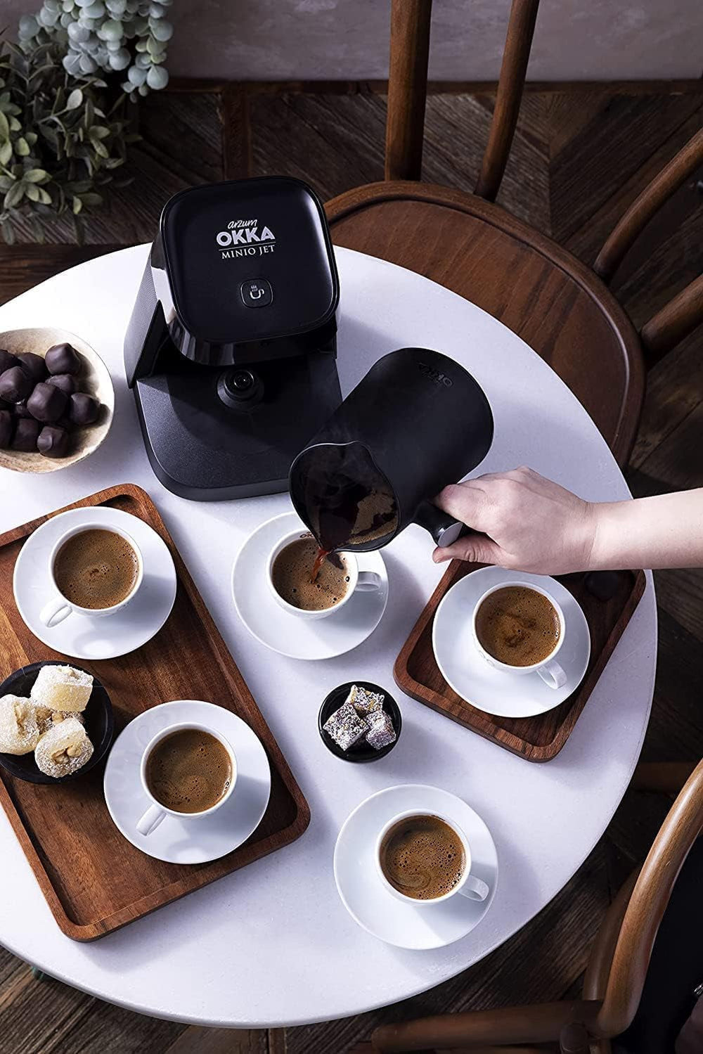 Cafetieră turcească Arzum Okka MINIO JET, 400 W, capacitate 5 căni, protecție la preaplin, sistem de avertizare acustică, cafetieră turcească, crom