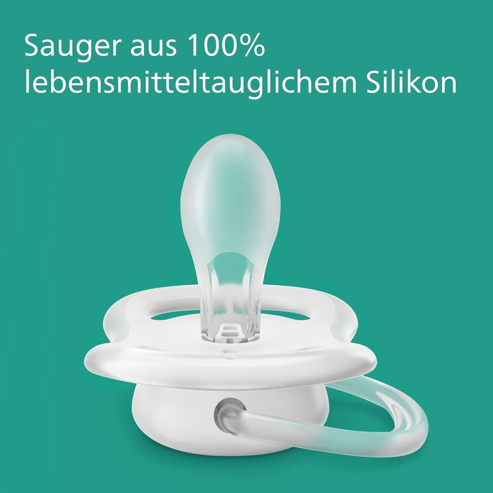 Suzete Philips AVENT ultra air - pachet de 4 suzete fără BPA, respirabile, pentru bebeluși 6-18 luni, inclusiv cutie de transport și sterilizare, model broască țestoasă/balenă (model SCF085/66)