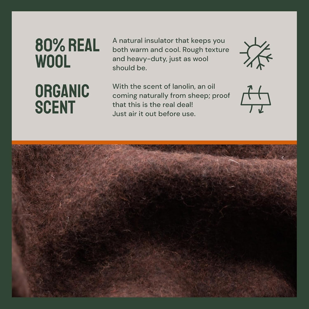 Woolly Mammoth Woolen Co. Campingdecke, extra groß, Merinowolle, die perfekte Outdoor-Ausrüstung für Bushcraft, Camping, Trekking, Wandern, Überleben oder Hüttendecke. Braun, 168 x 228 Betten und Decken Woolly Mammoth Woollen Company