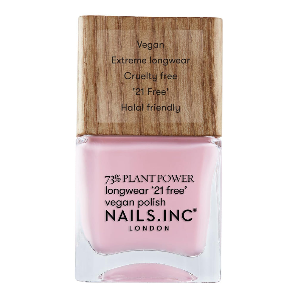 Nails Inc - Oja vegană GLOWING SOMEWHERE Plant Power - 73% pe bază de plante, 100% vegană și fără cruzime - Manichiură perfectă, sidefat strălucitor - Pentru o nail art ecologică