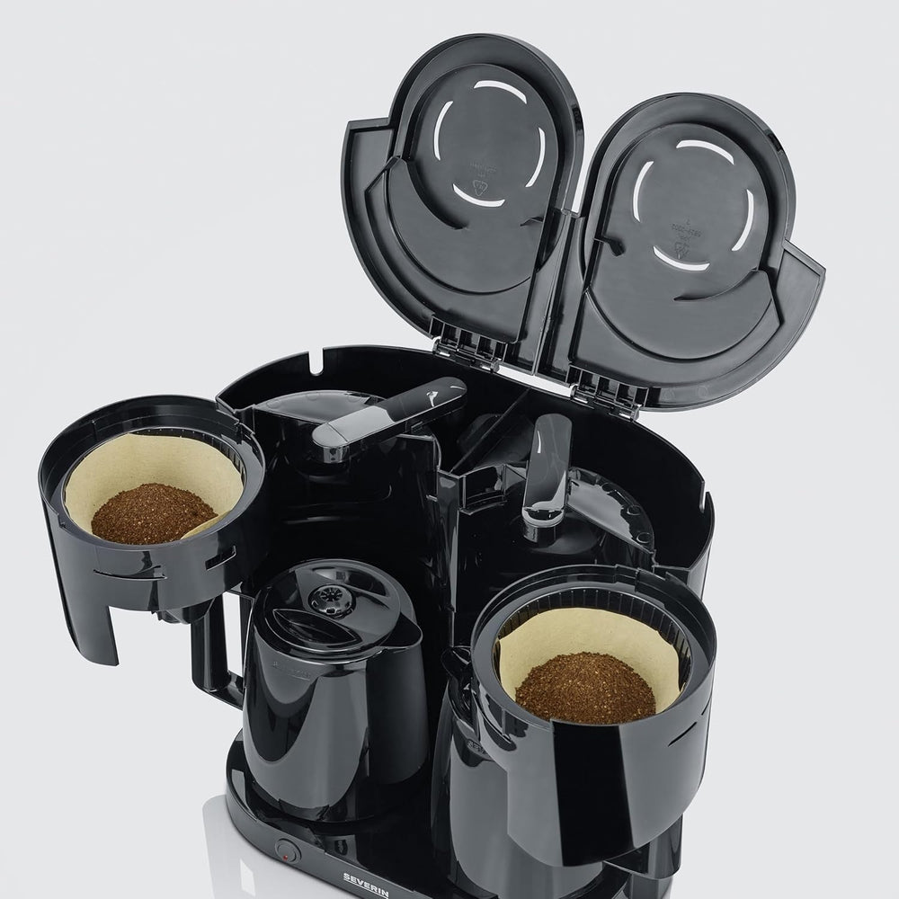 Aparat de cafea cu filtru SEVERIN Duo cu carafă termică, aparat de cafea pentru până la 16 cești, aparat de filtrare atractiv cu 2 carafe izolate, negru, KA 9315