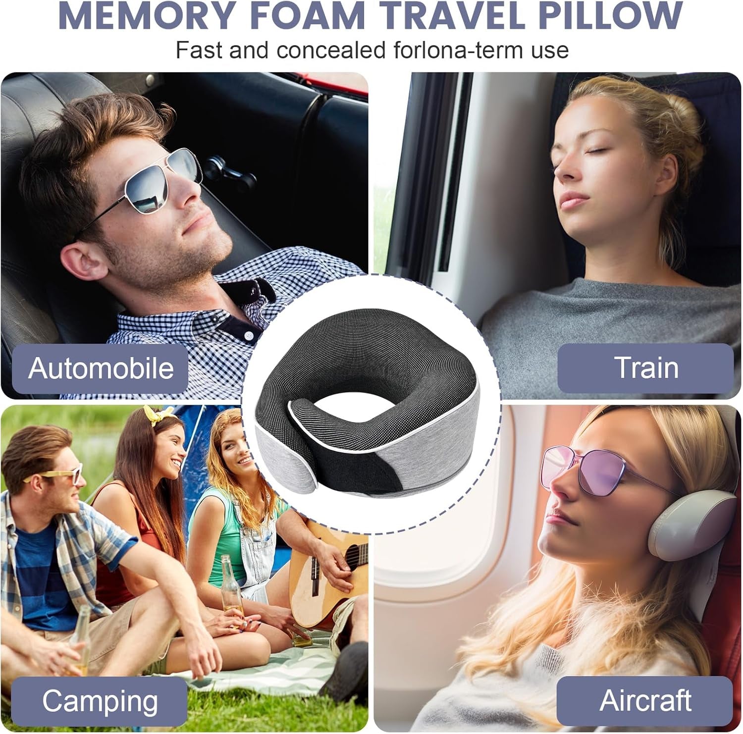 Pernă pentru gât, pernă de călătorie din spumă de memorie, pernă pentru gât din spumă de memorie, design ergonomic, cu mască pentru ochi, 2 dopuri de urechi și pungă de depozitare, perfectă pentru a dormi pe drum atunci când călătoriți Perne ortopedice cervicale Naty Shop