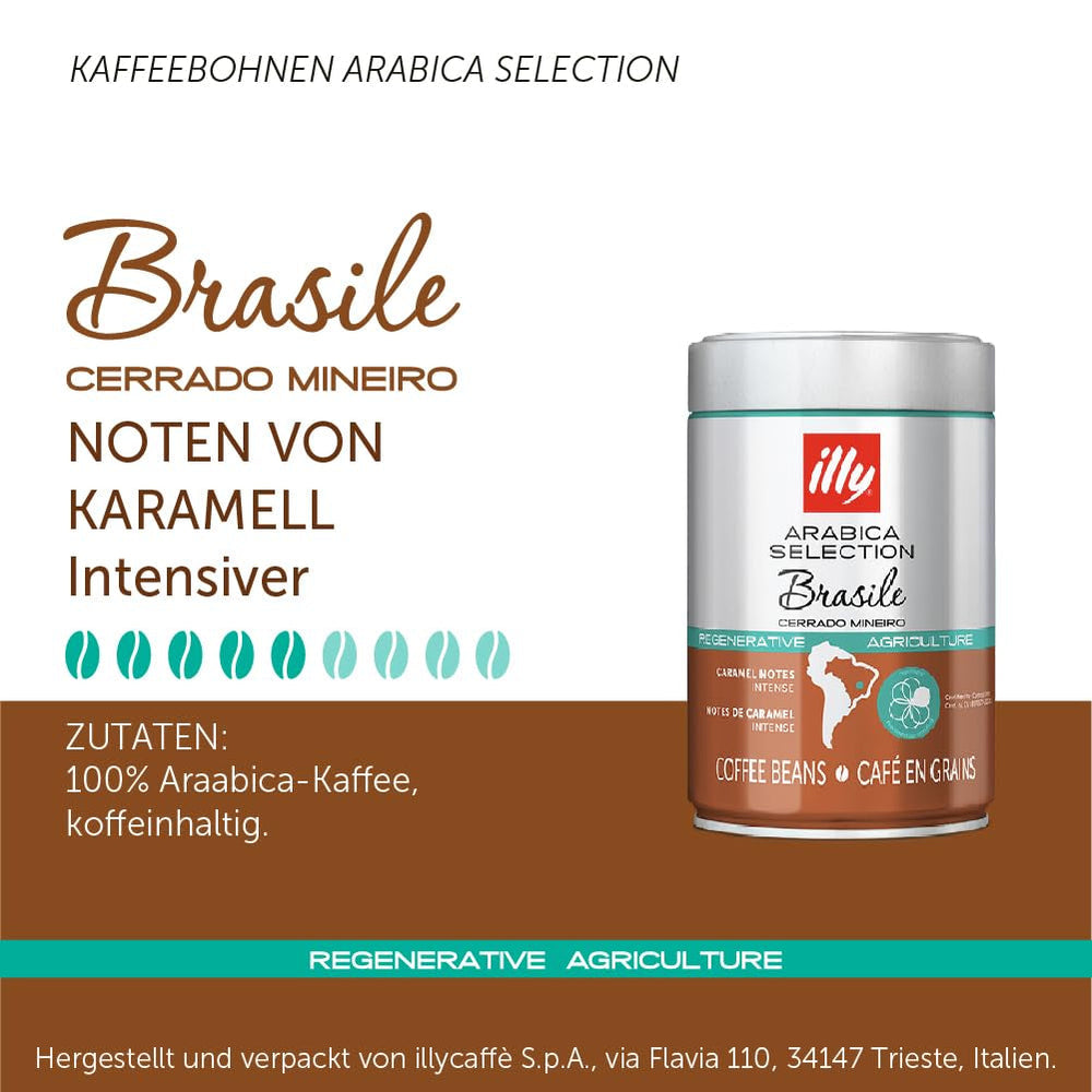 Kaffeebohnen Illy Arabica Selection Brasile Cerrado Mineiro: 100 % aus zertifizierten regenerativen Pflanzen – 250-G-Box Coffee Naty Shop
