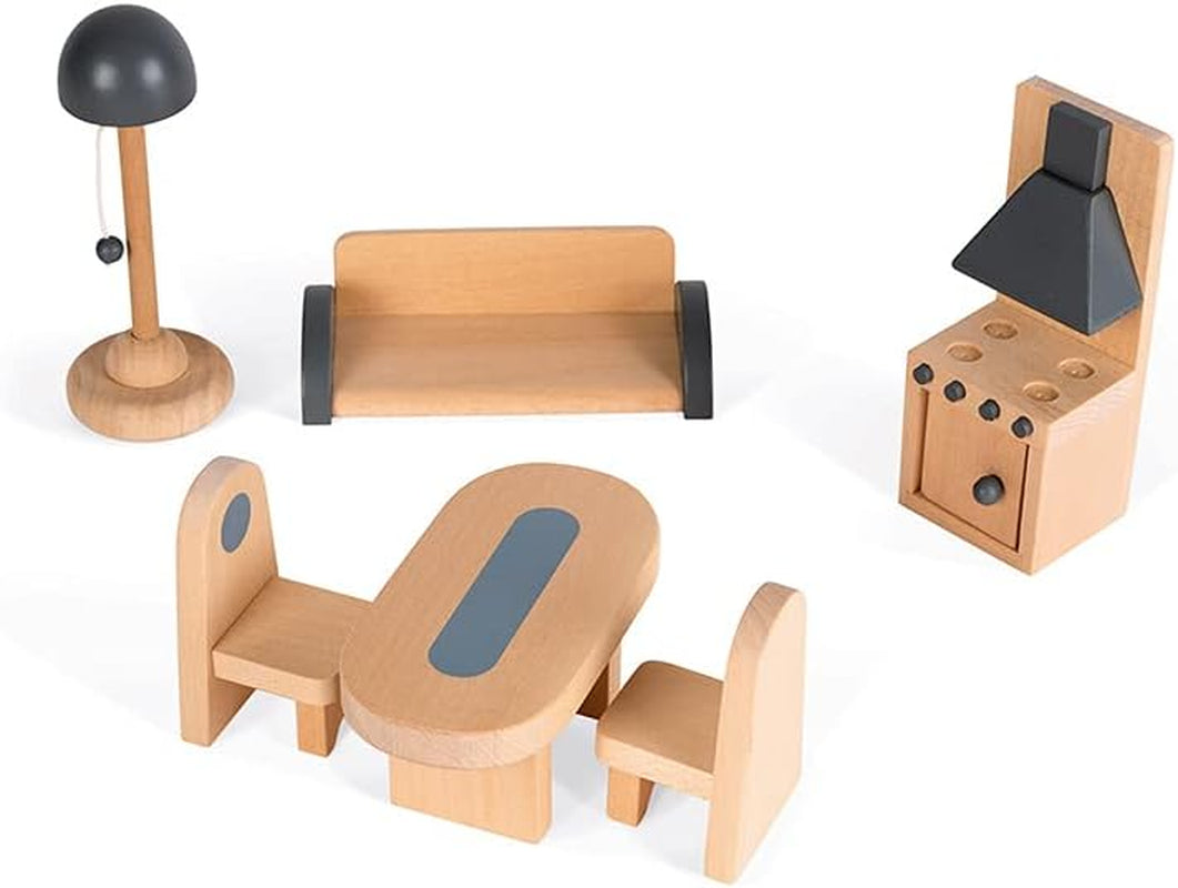 Janod - Mademoiselle Puppenhaus aus Holz, 3 Etagen und 11 Zubehörteile, Spielzeugnachbildung, fördert die Fantasie, ab 3 Jahren, J06581, Pink Naty Shop Dollhouses