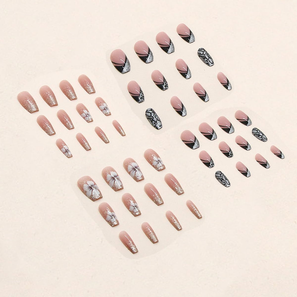 Unghii artificiale, sclipici natural, scurte, prin presare, acrilice, autoadezive, unghii strălucitoare pentru femei și fete, accesorii pentru nail art, 48 bucăți