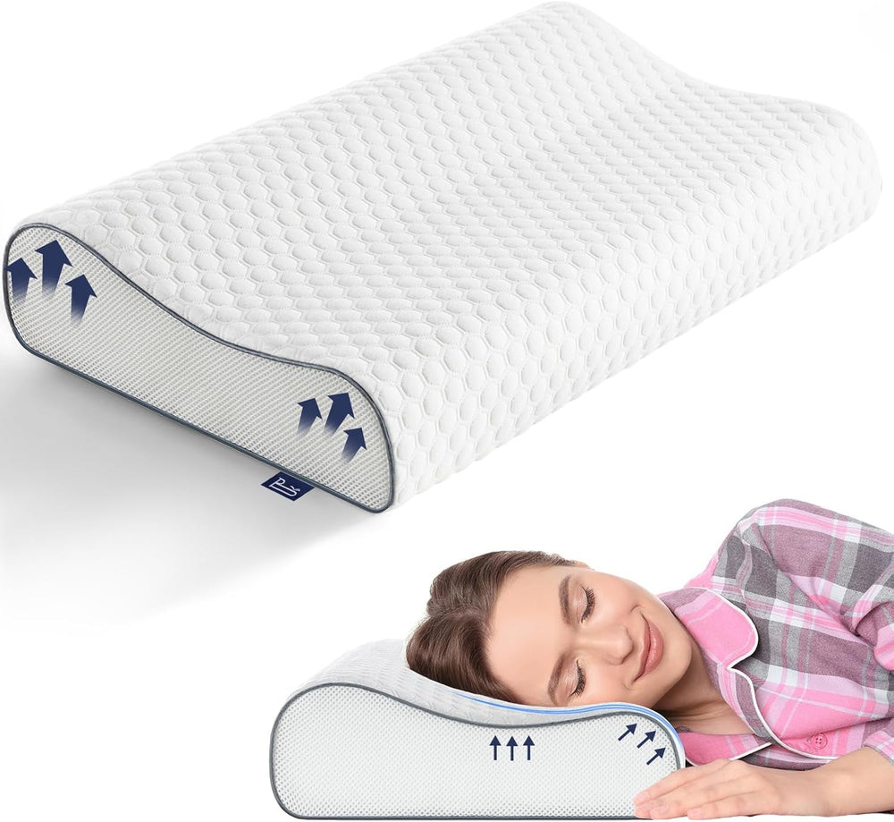 Pernă BedStory din spumă cu memorie, pernă cu suport pentru gât reglabilă pe înălțime, pernă ergonomică, pernă pentru dormit pe o parte pentru cei care dorm pe spate și pe burtă (60x36x12/10 cm)