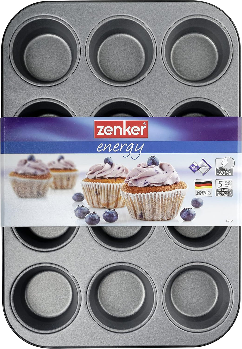 Zenker 12Er Muffinform Energy, Premium-Backform, Für Köstliche Kuchen, Verkürzt Die Backzeit Um Bis Zu 20% (Farbe: Silber/Anthrazit), Menge: 1 Stück, Hellgrau Und Dunkelgrau Formen und Bleche zum Backen Naty Shop