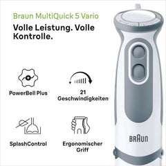 Braun Stabmixer MQ 5200WH - Multiquick 5 Vario Pürierstab Mit Edelstahl Mixfuß, 1000 Watt, Inkl. 600 ml Mix- & Messbecher, Weiß/Grau Kitchen Naty Shop