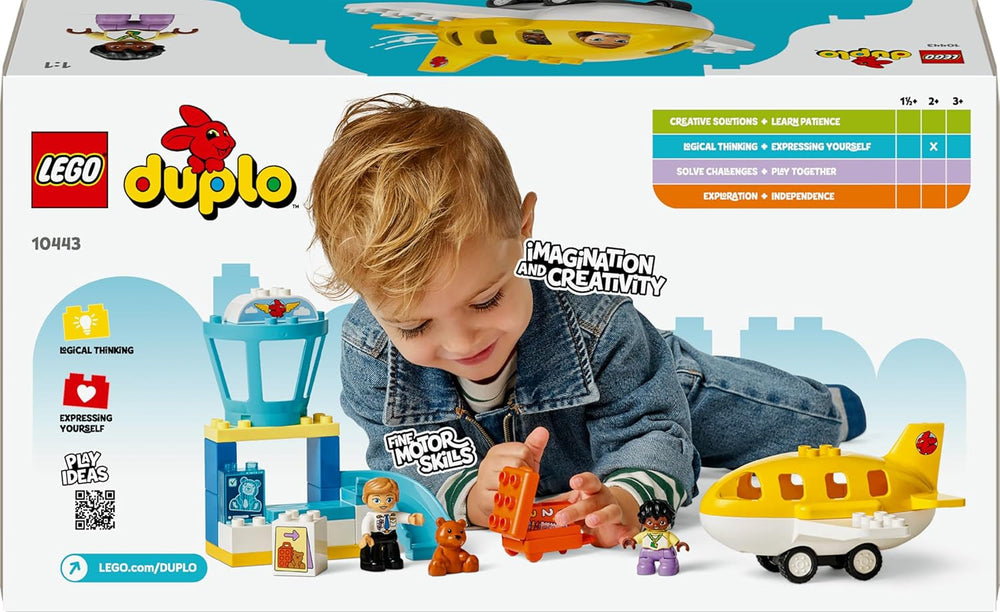 LEGO DUPLO Town Erster Besuch im Flughafen - Lernspielzeug zur Förderung der Motorik für Kleinkinder - inkl. Flugzeug, 2 Figuren & Teddybär - Geschenk für Jungen und Mädchen ab 2 Jahren - 10443